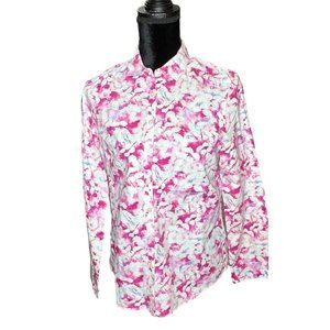 Charles Tyrwhitt Button Down Top Womens Size 8 Pink White Floral Long Sleeves